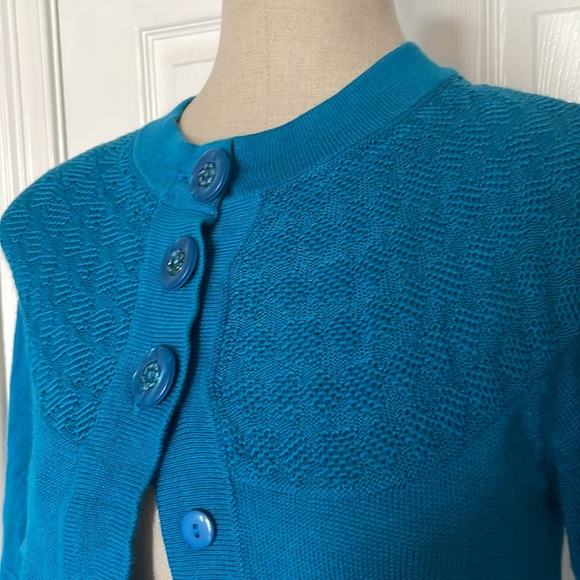Fossil sweater crop cardigan buttons 3/4 sleeve teal cotton women’s size S - Picture 4 of 15